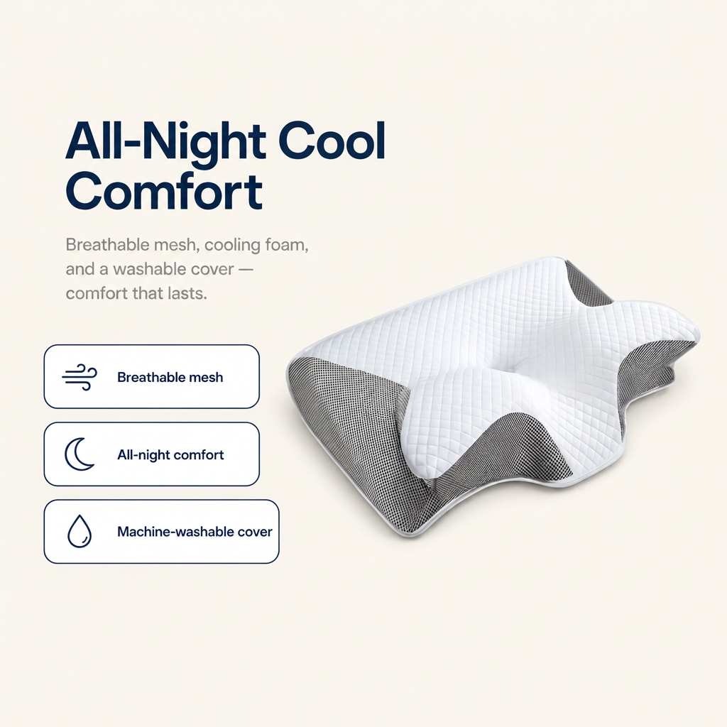 SleepOra pillow All-Night Cool Comfort features